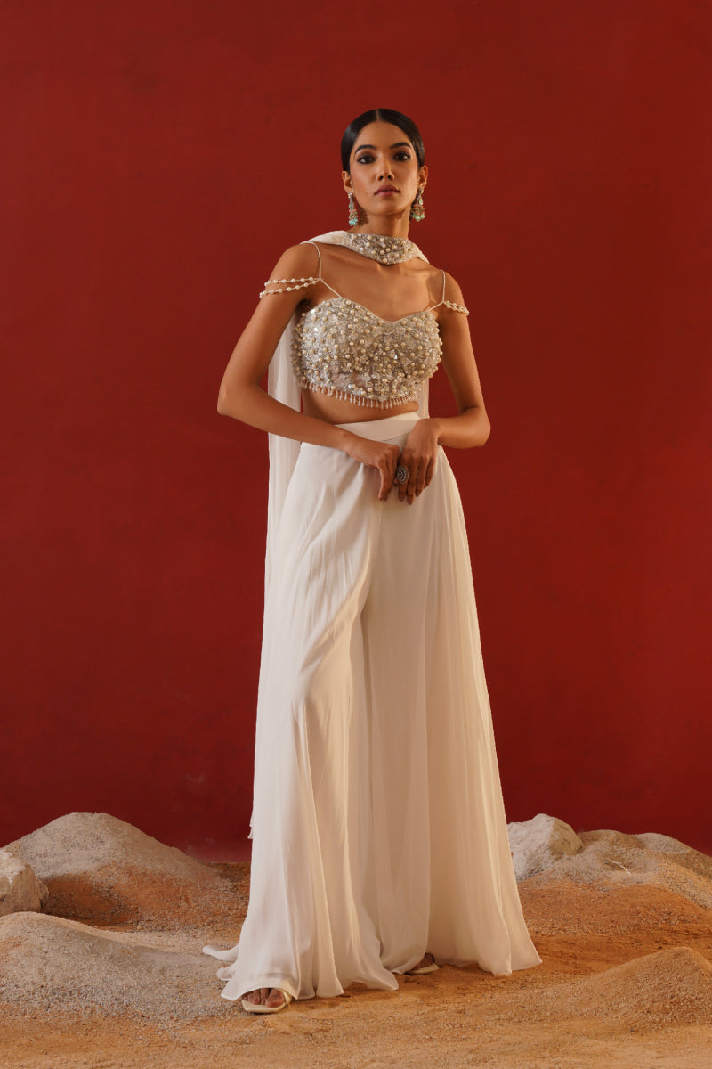 White Georgette Sharara Choli Set