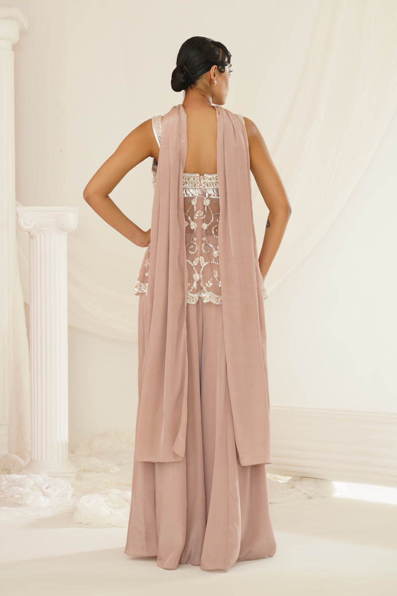 Nude Sharara Set With Pelpum And Dupatta