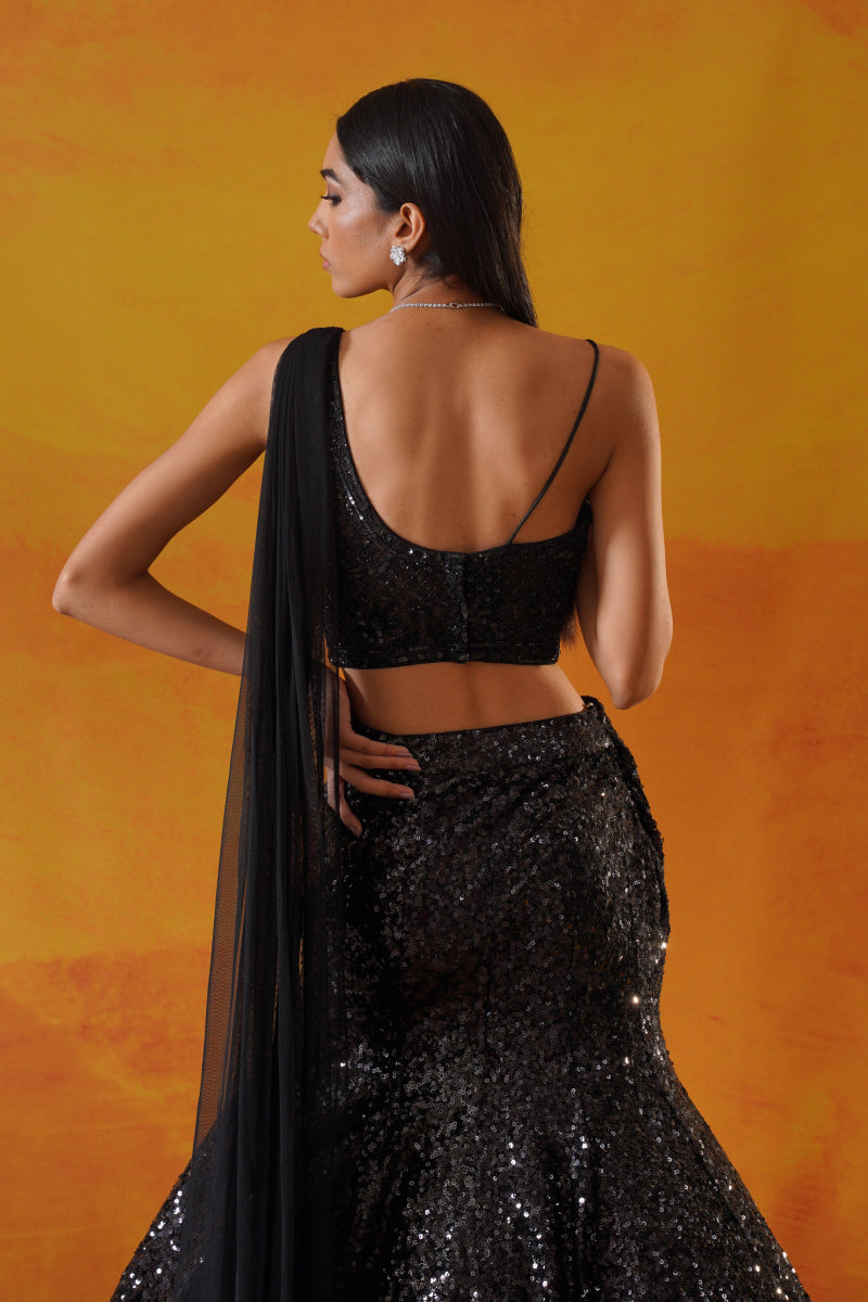 Black Sequins Net Lehenga Choli Set