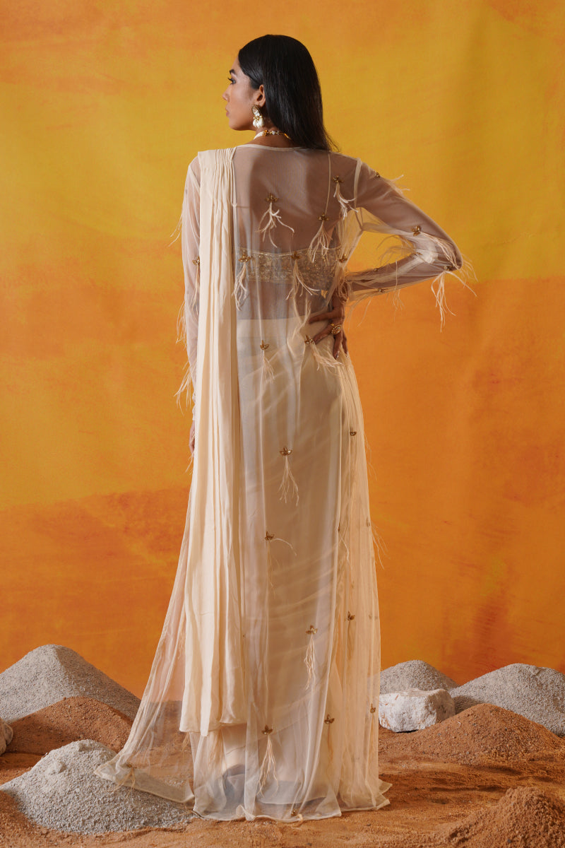 Ivory Georgette Saree Set