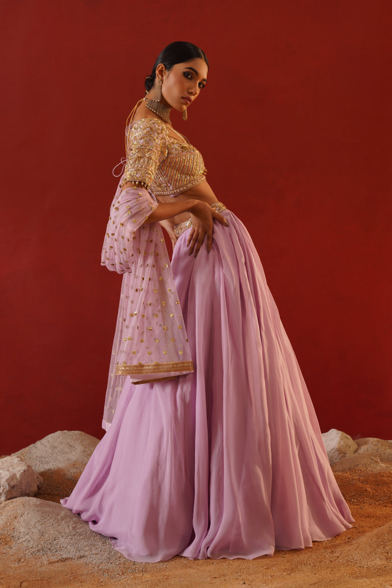 Lavender Organza Lehenga Choli Set