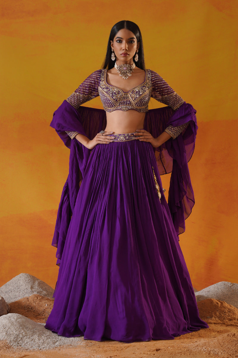 Purple Georgette Lehenga Choli Set