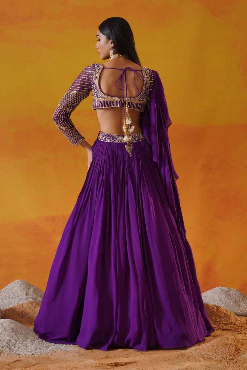 Purple Georgette Lehenga Choli Set