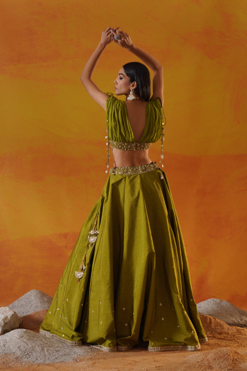Green Dupion Silk Lehenga Choli Set