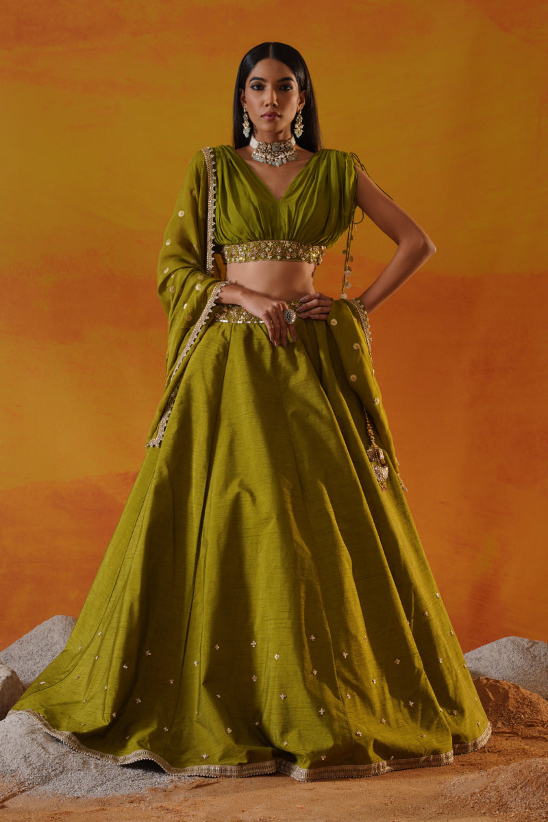 Green Dupion Silk Lehenga Choli Set
