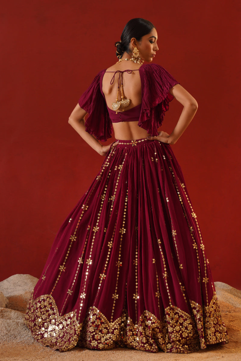 Burgundy Geogratte Lehenga
Choli Set