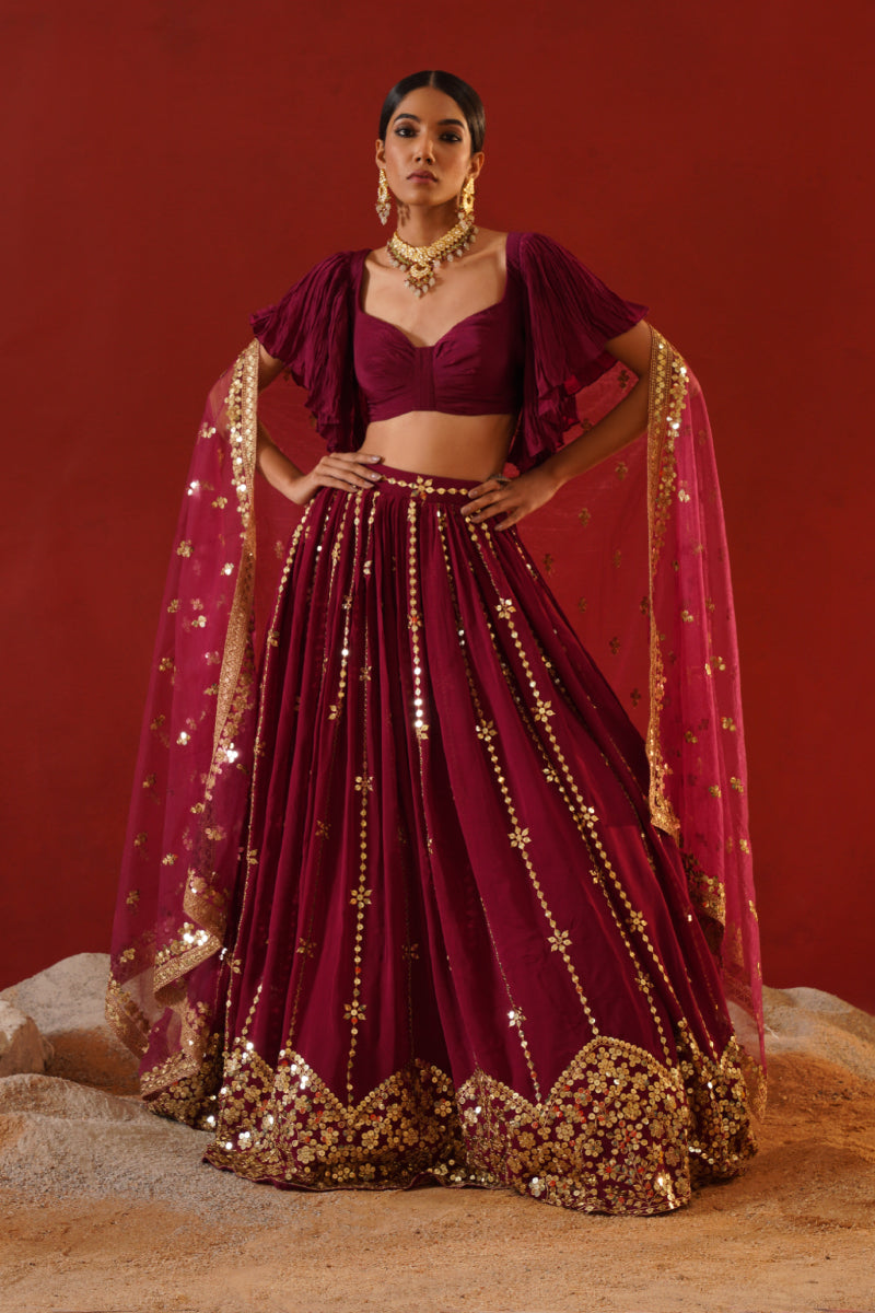 Burgundy Geogratte Lehenga
Choli Set