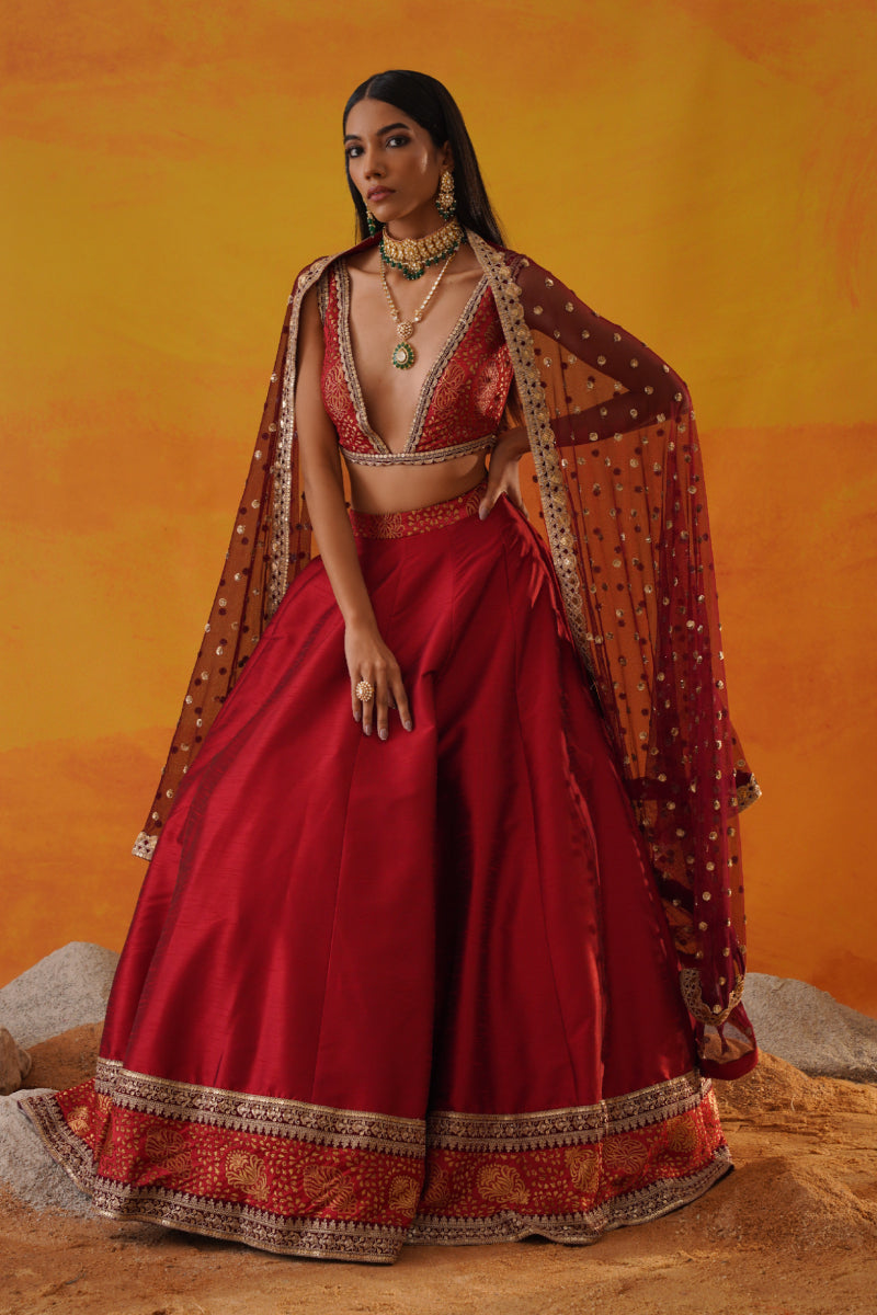 Maroon Tafta Silk Lehenga
Choli Set
