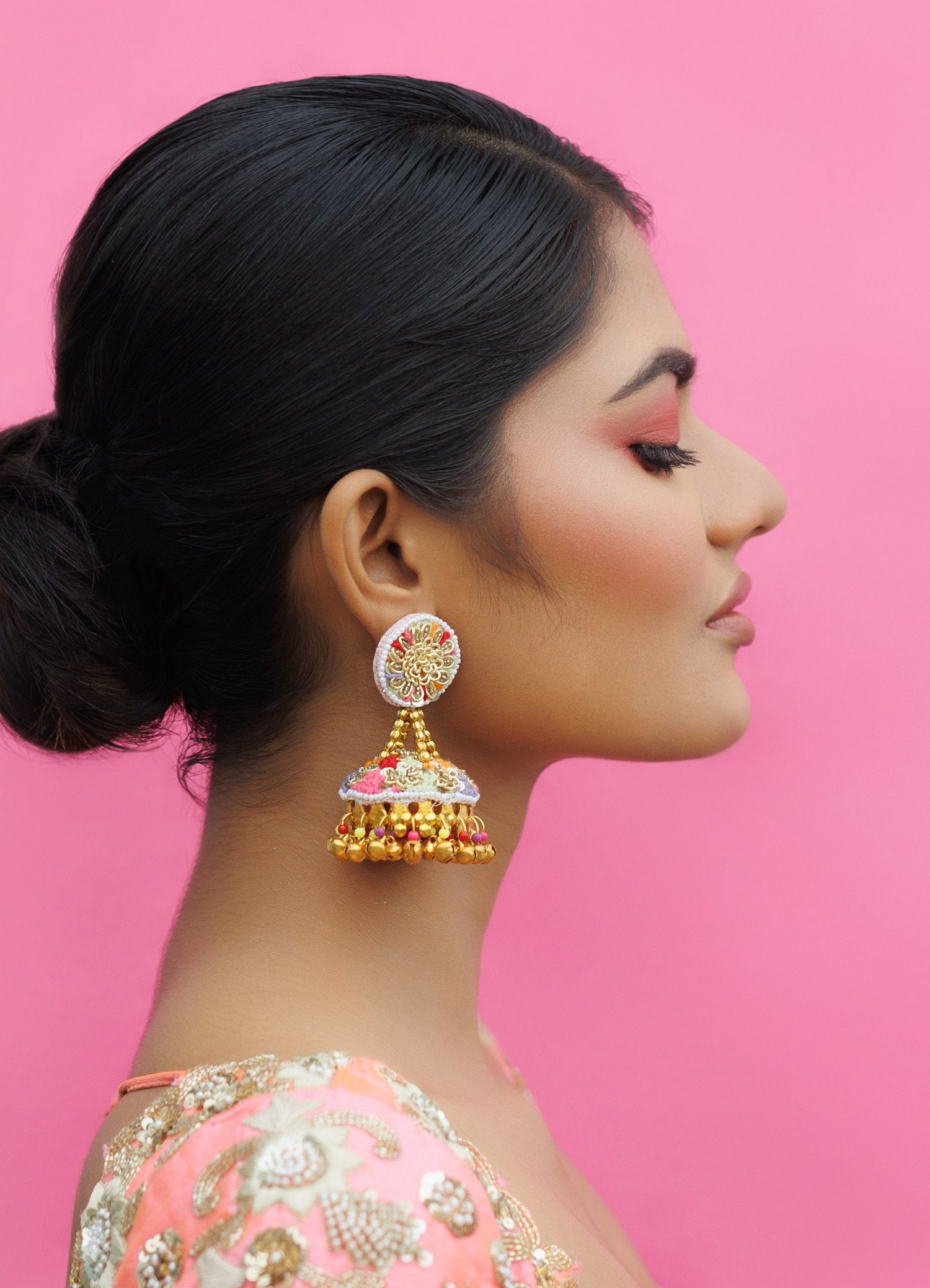 Floral Lahiri Hand Embroidered Jhumka