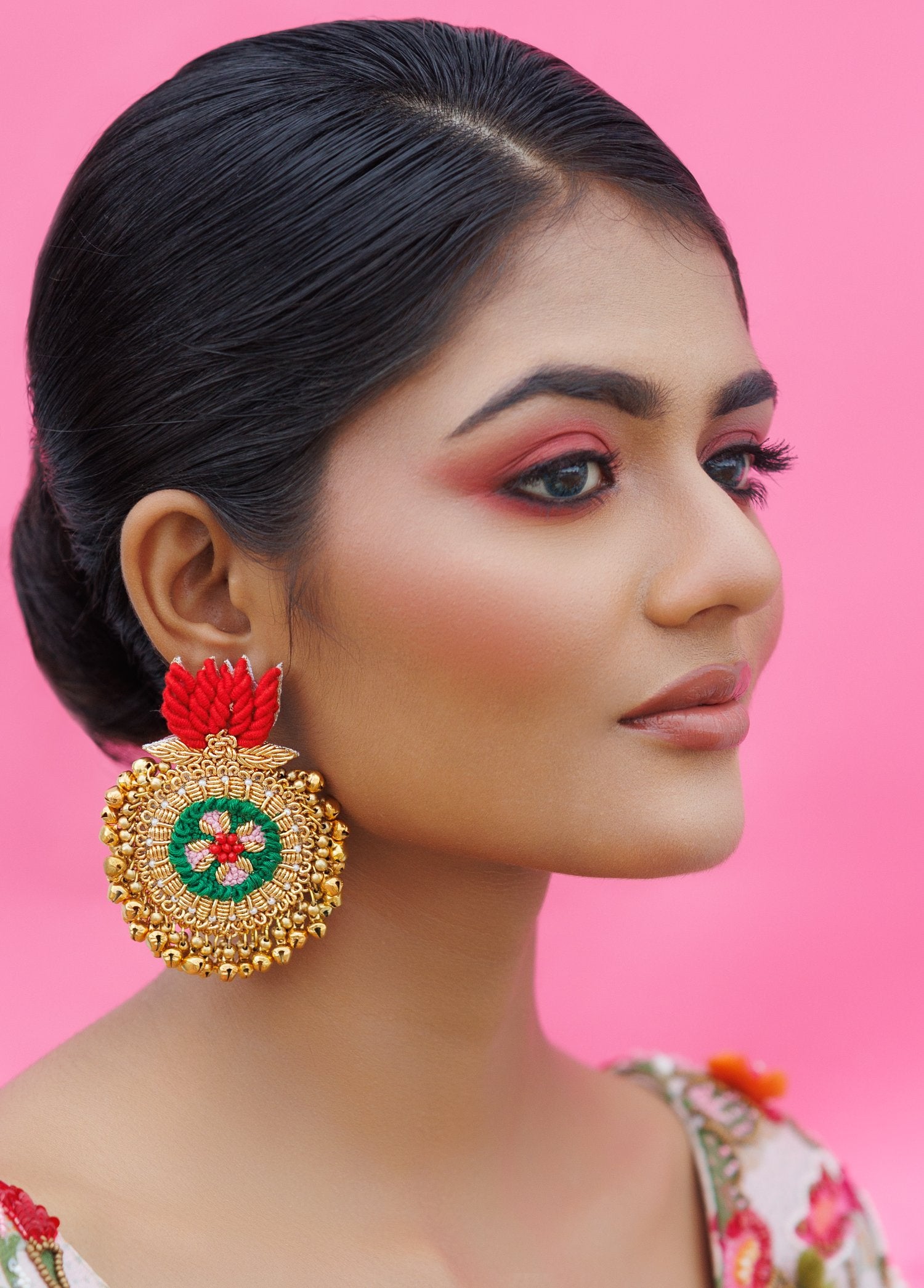 Lotus Stud Round Jhumka Earrings