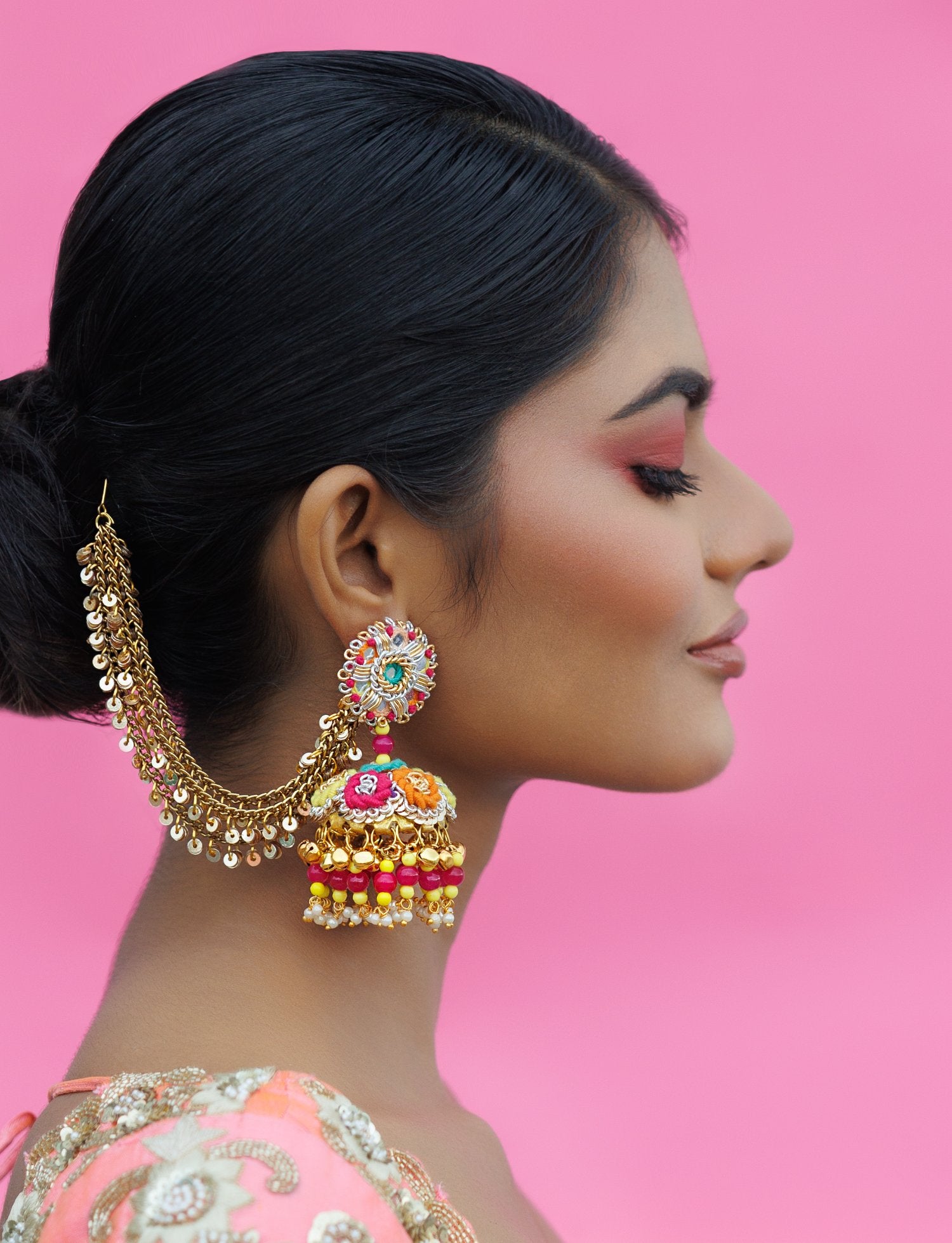 Rangila Jhumka With Moti & Ear Chain