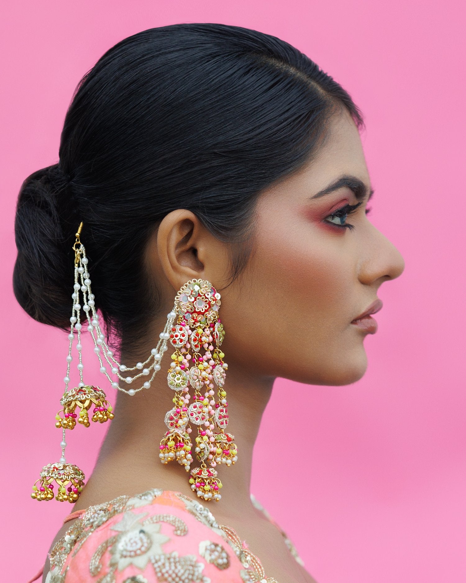 Latkan Danglers With Earchain And Jhumka