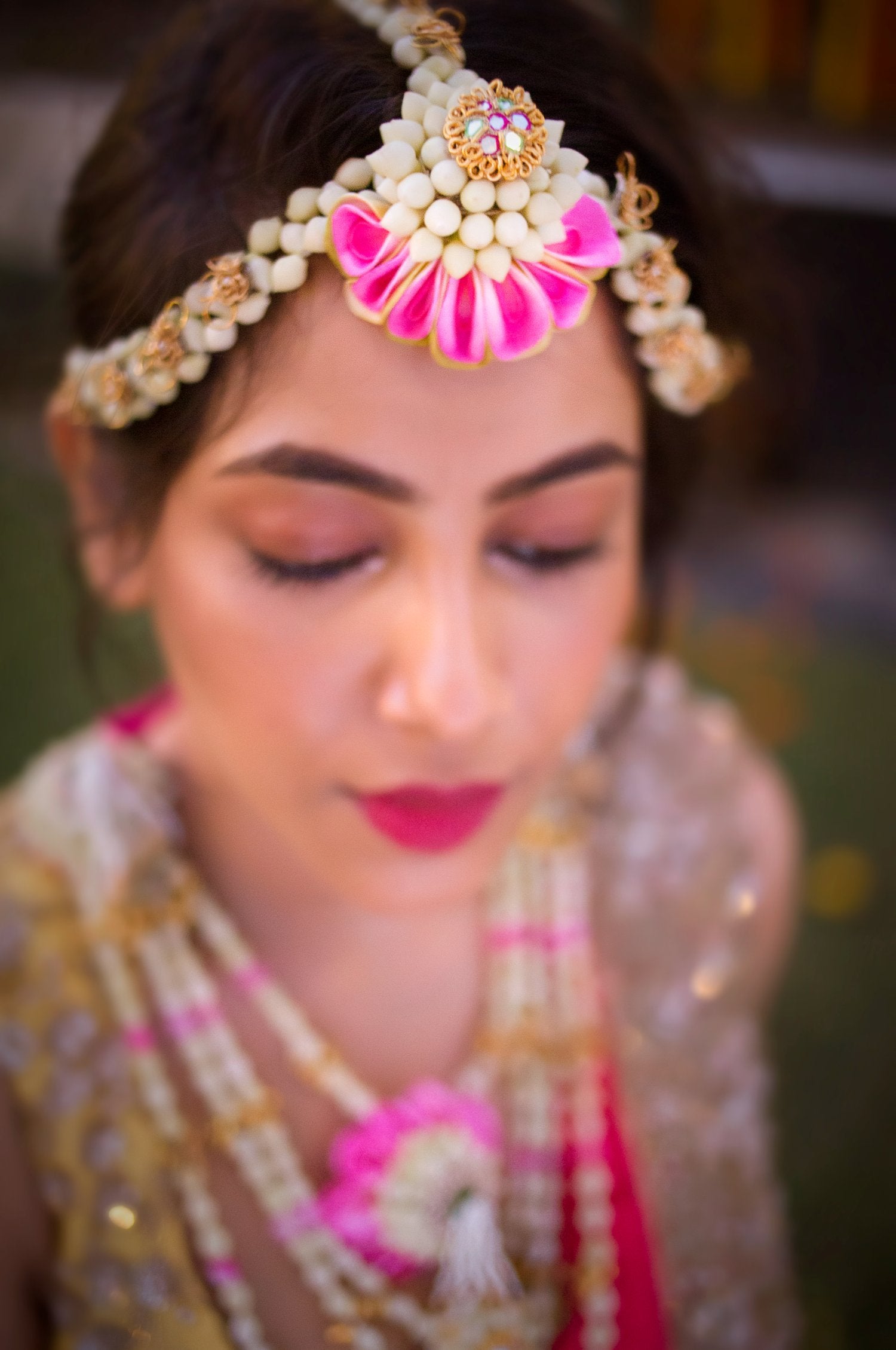Pink Floral Haldi Bridal Mathapathi