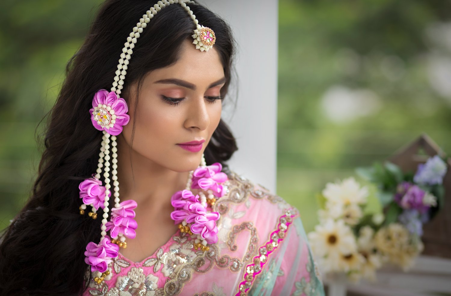 Earrings And Tikka Magenta Set