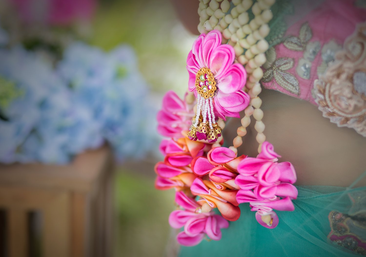 Pink Bougainvillea Necklace With Danglers