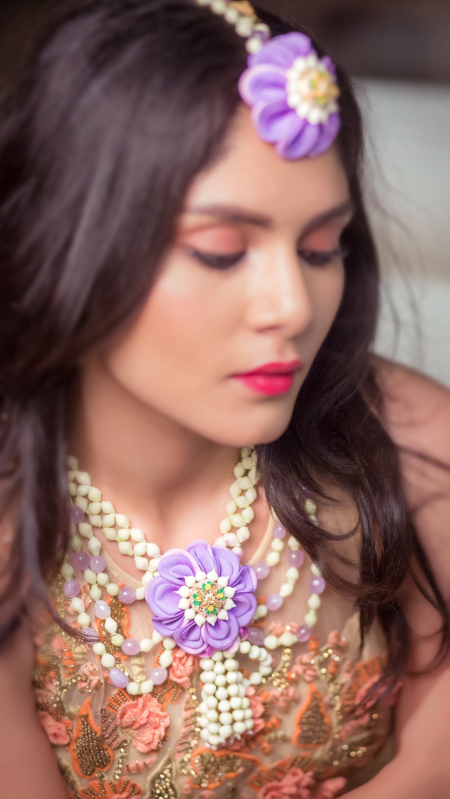 Lavender Lusture Layered Mogra Necklace