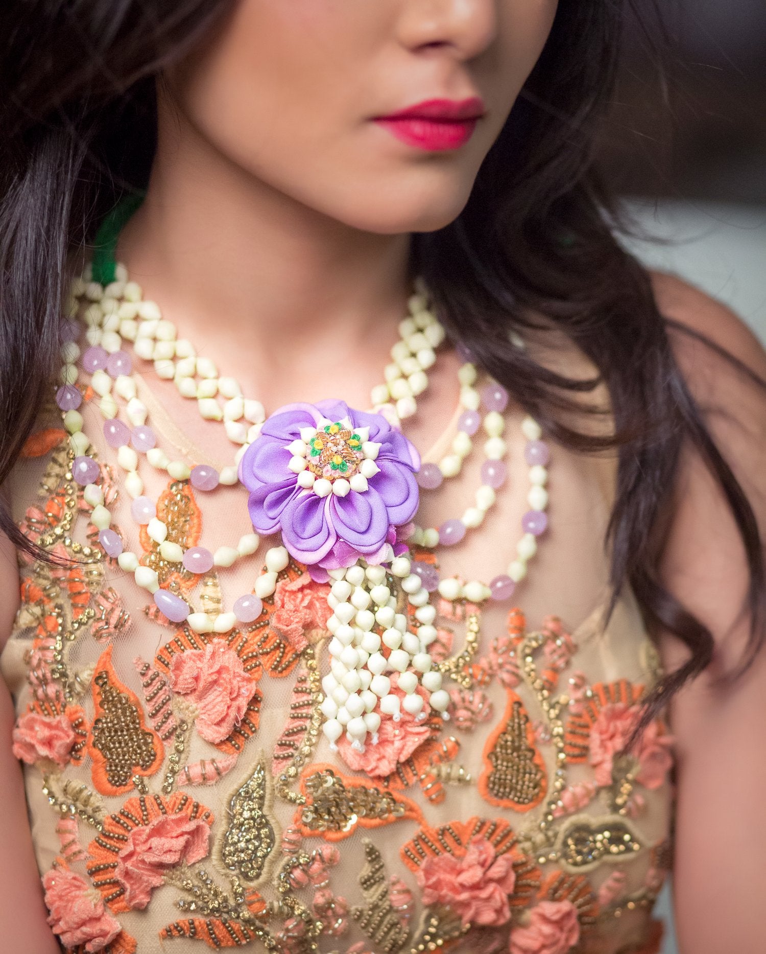 Lavender Lusture Layered Mogra Necklace