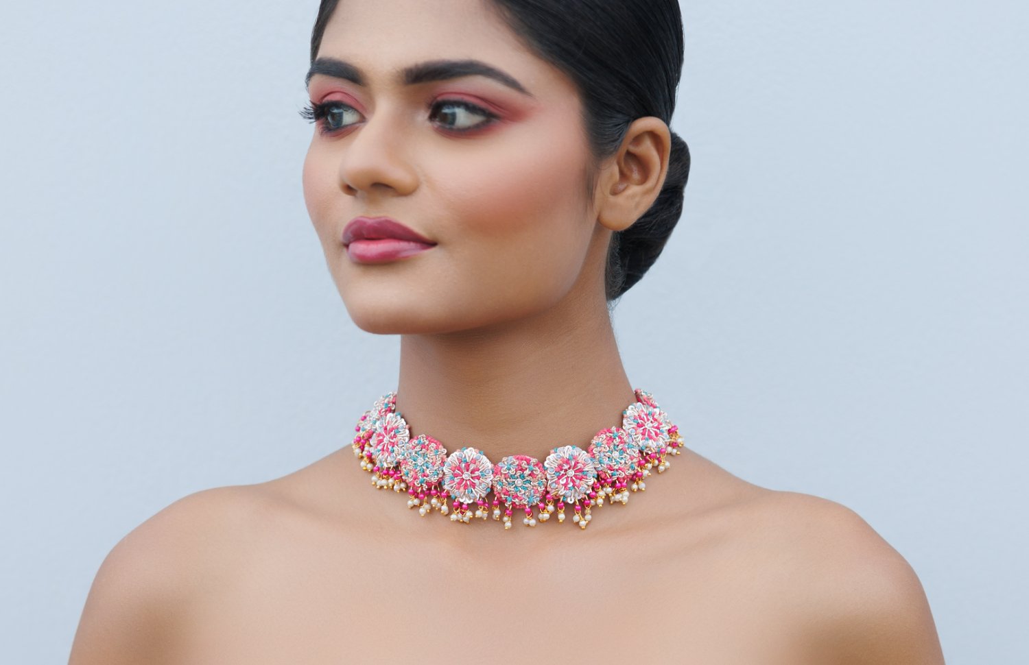 Colorful Embroidery With Ghungroo Choker