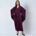 Load image into Gallery viewer, Purple Embroidered Neckline Full Length Kaftan with Belt
