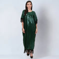 Load image into Gallery viewer, Green Sequin Full Length Kaftan with Fringe Detail

