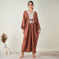 Load image into Gallery viewer, Brown Linen Full Length Kaftan with Tassels Detail
