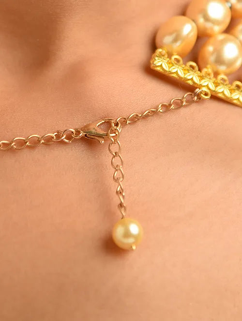 Golden Pearl Beaded Layered Necklace set