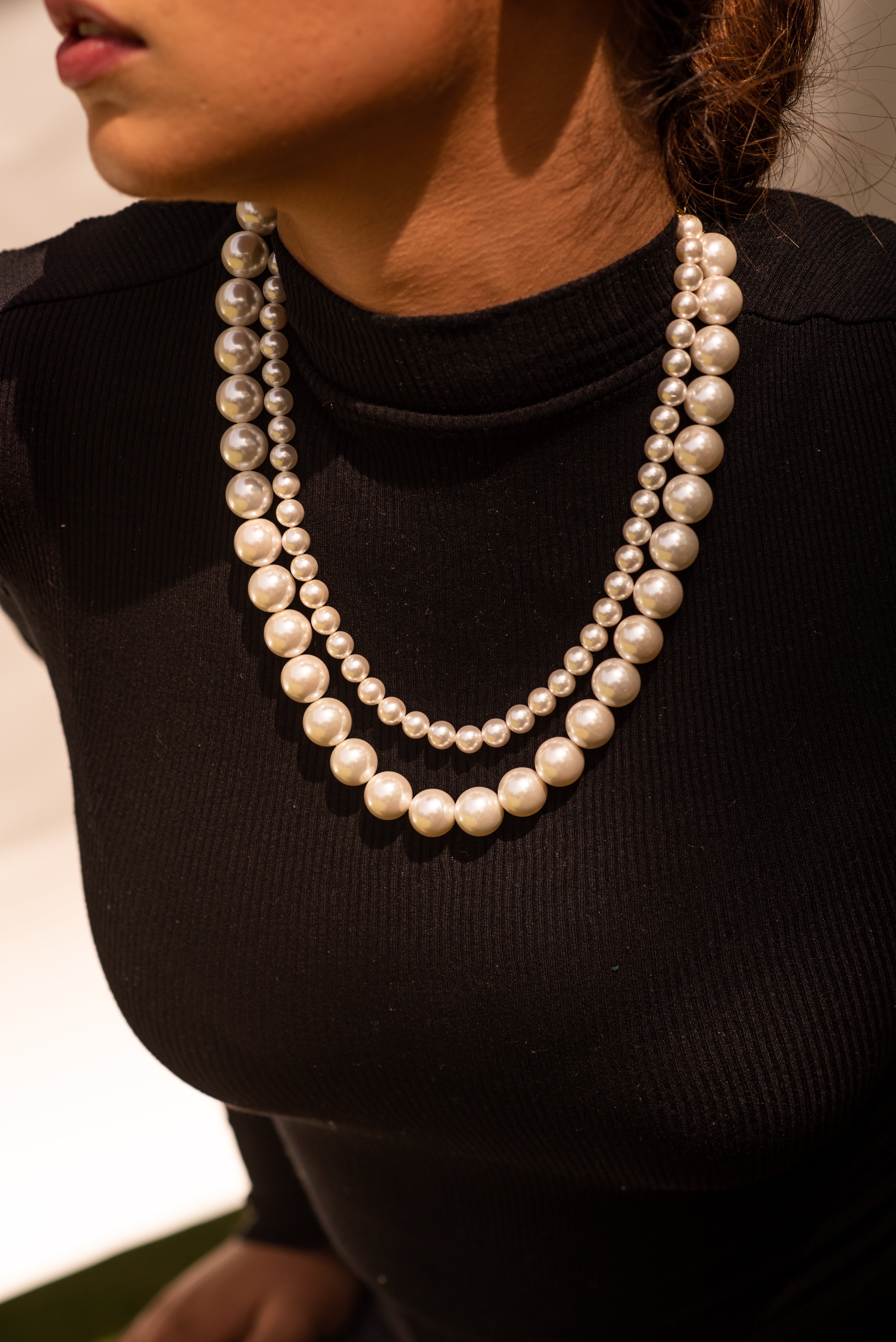 White Pearl Beaded Layered Necklace