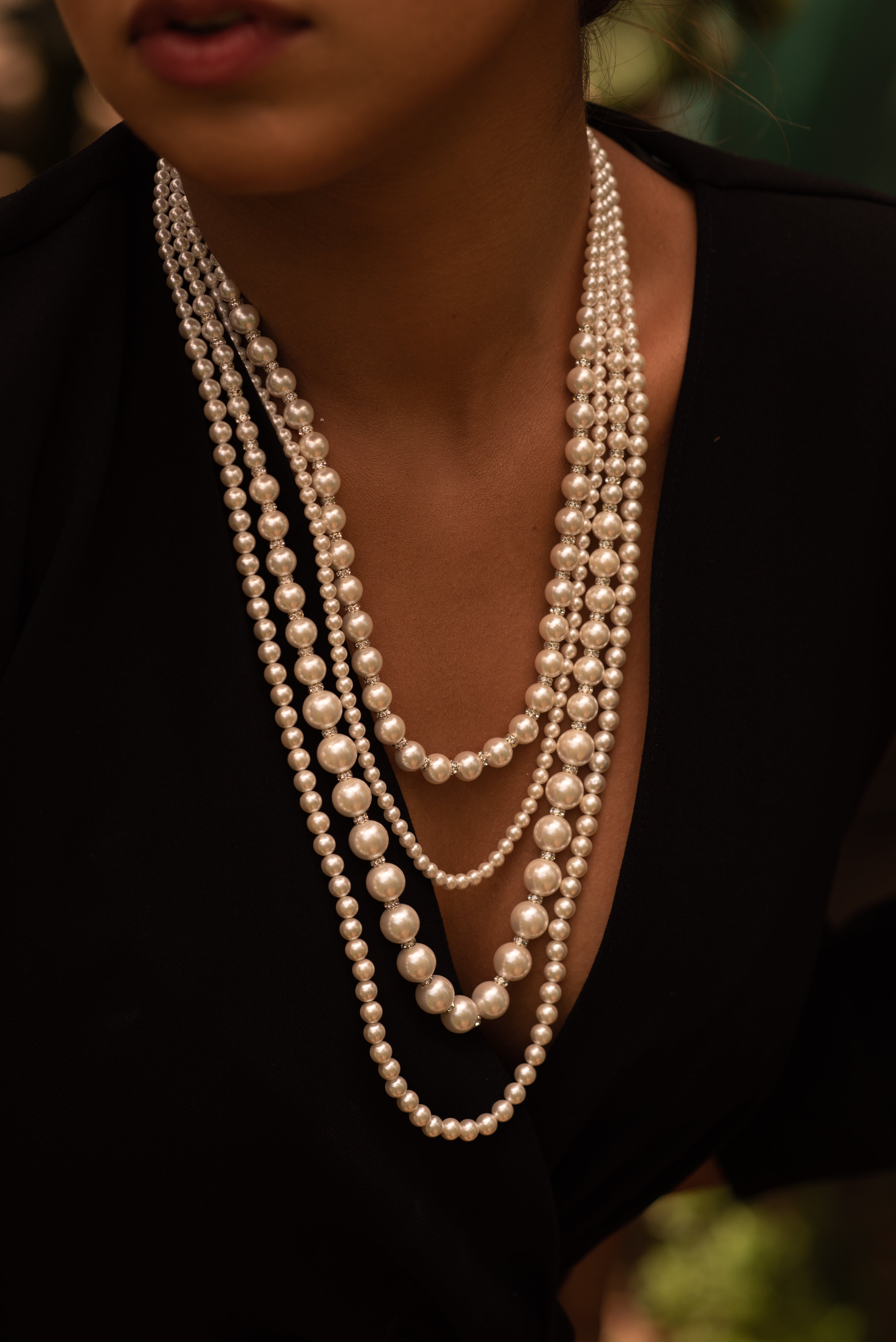 White Pearl Beaded Layered Necklace
