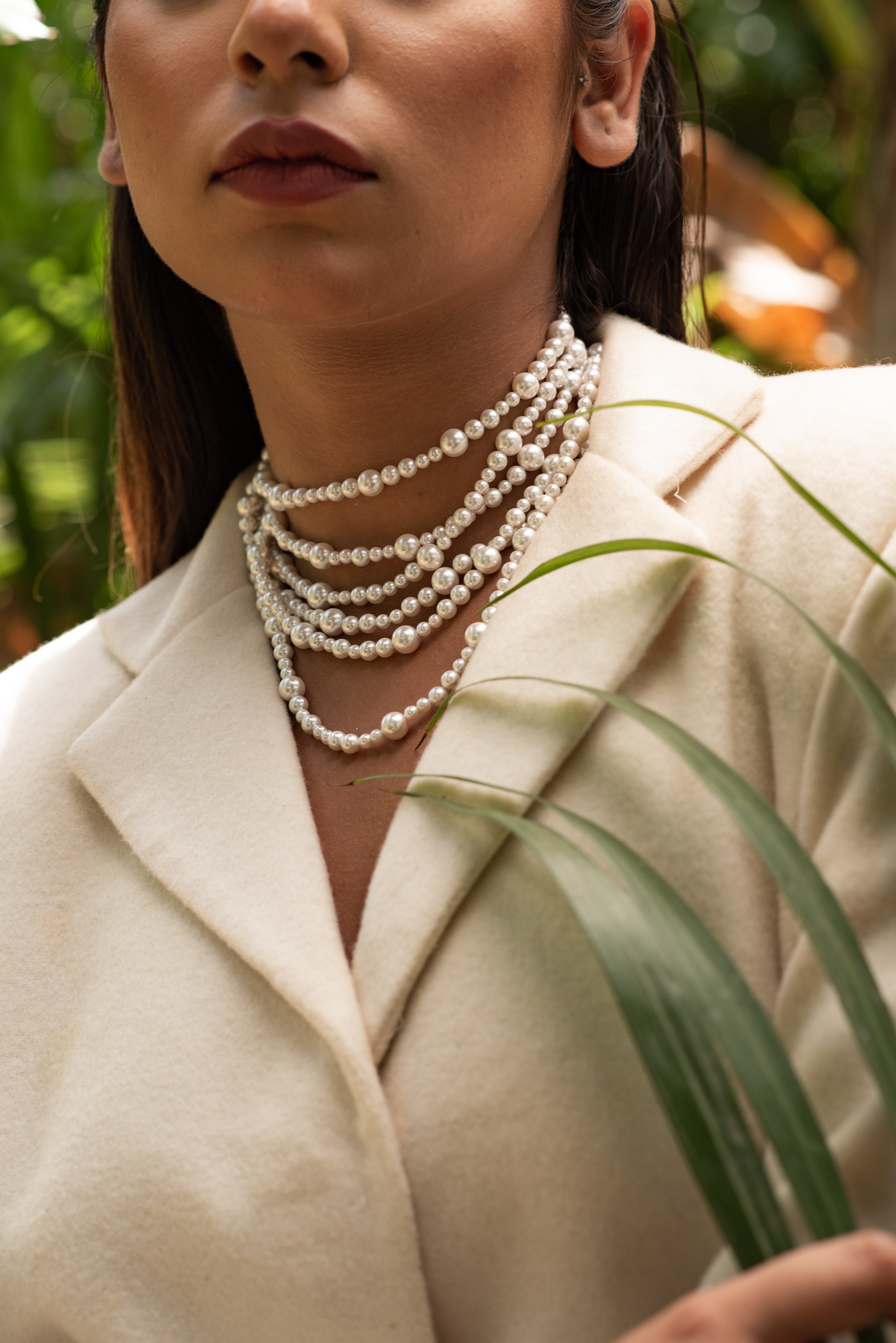 White Pearl Beaded Layered Necklace