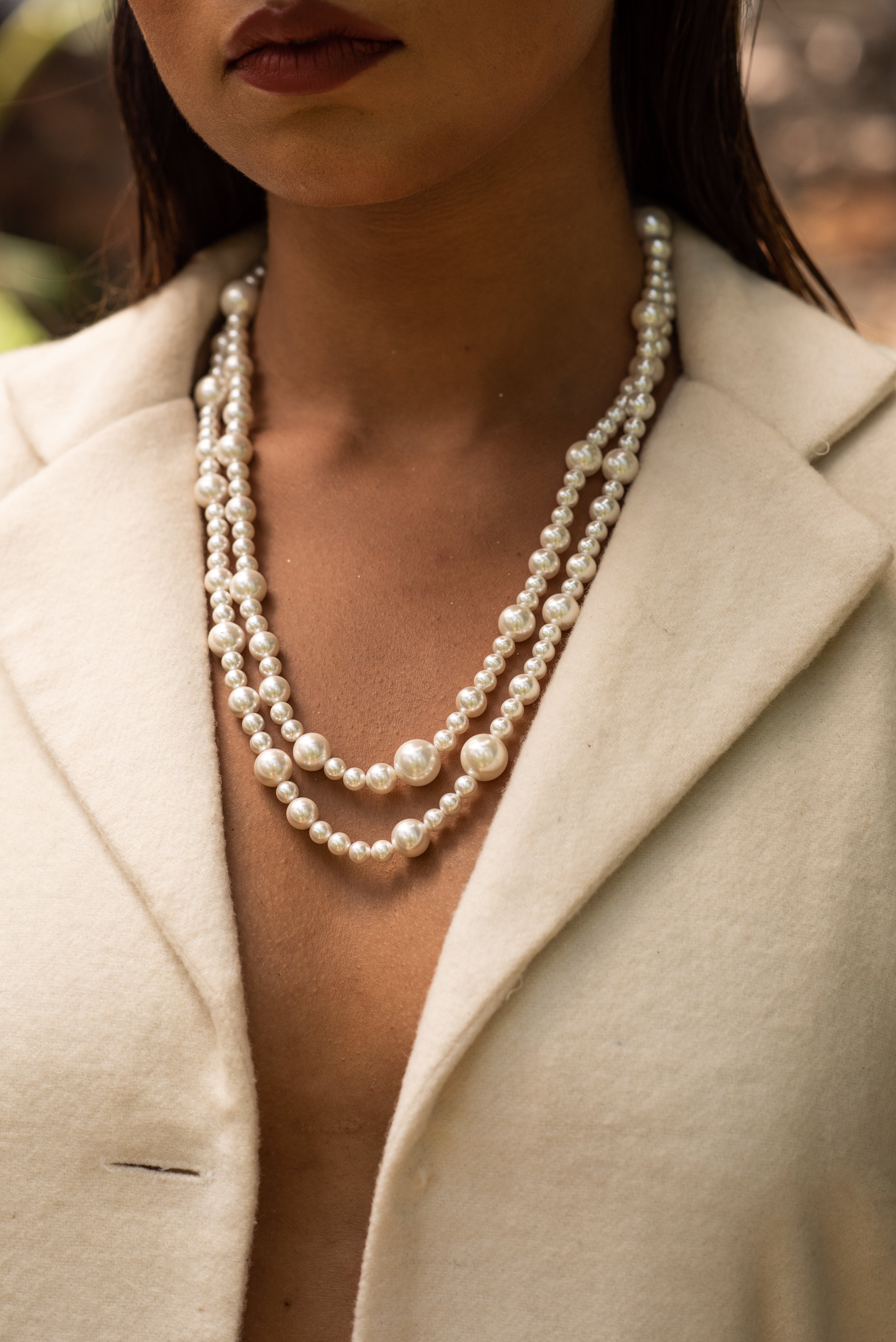 White Pearl Beaded Long Necklace