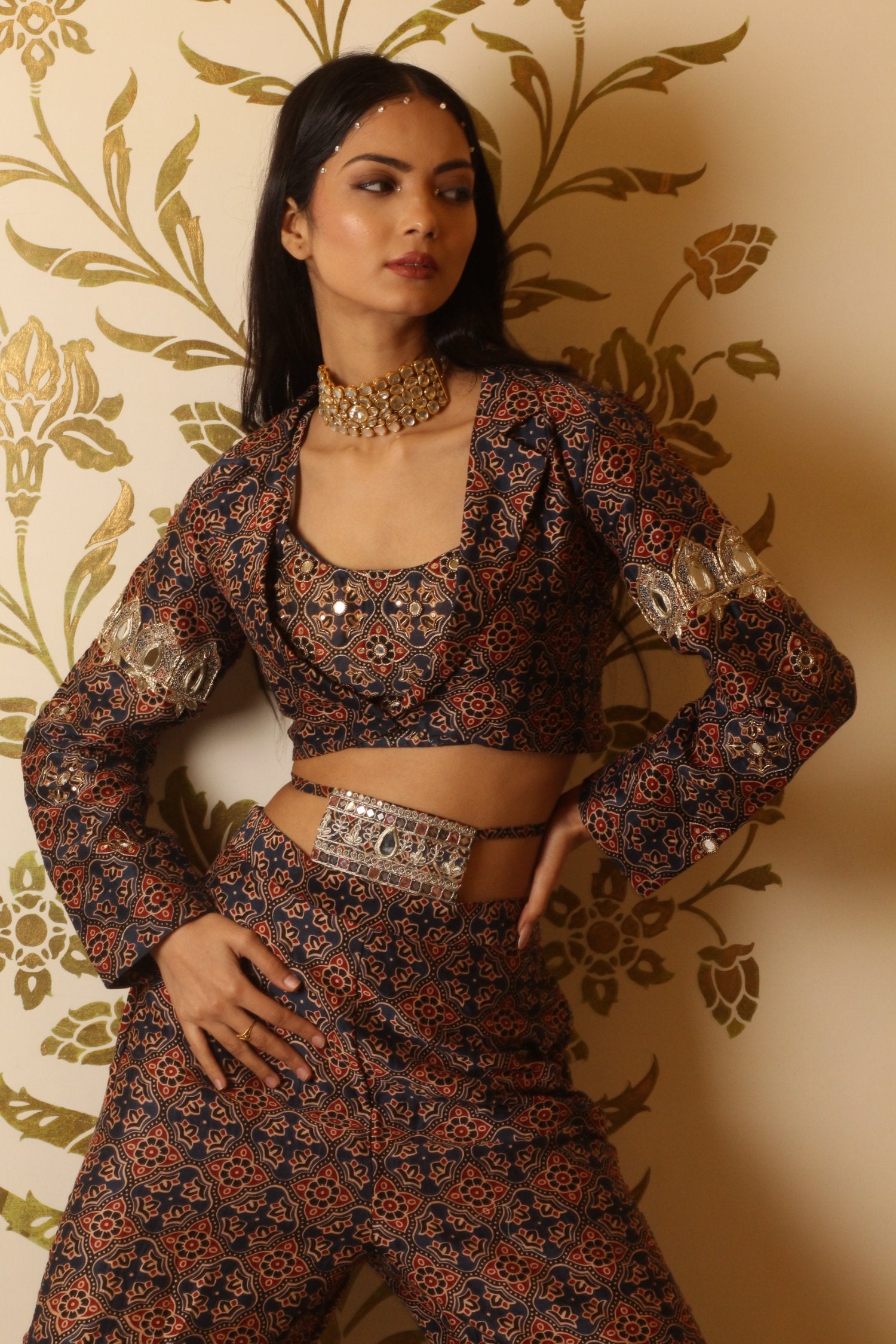 Ajrakh Print Tie-At-Waist Pant Coat Set