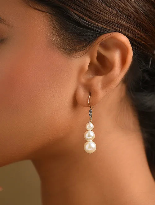 White Pearl Beaded Earrings