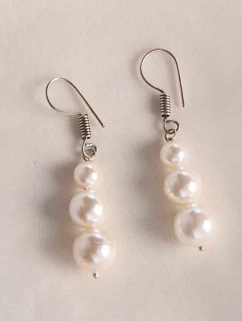White Pearl Beaded Earrings