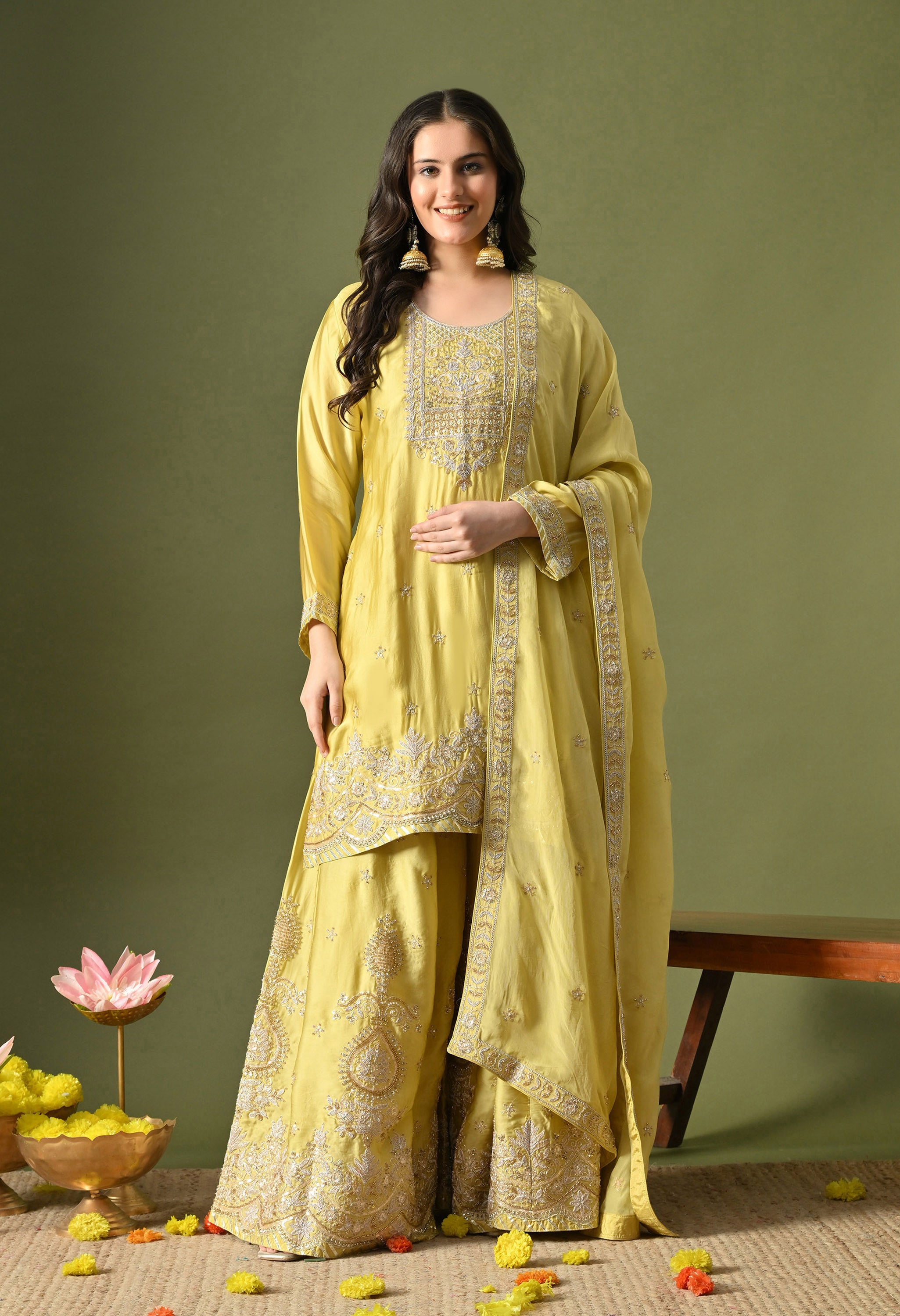 Green Yellow Sharara Set