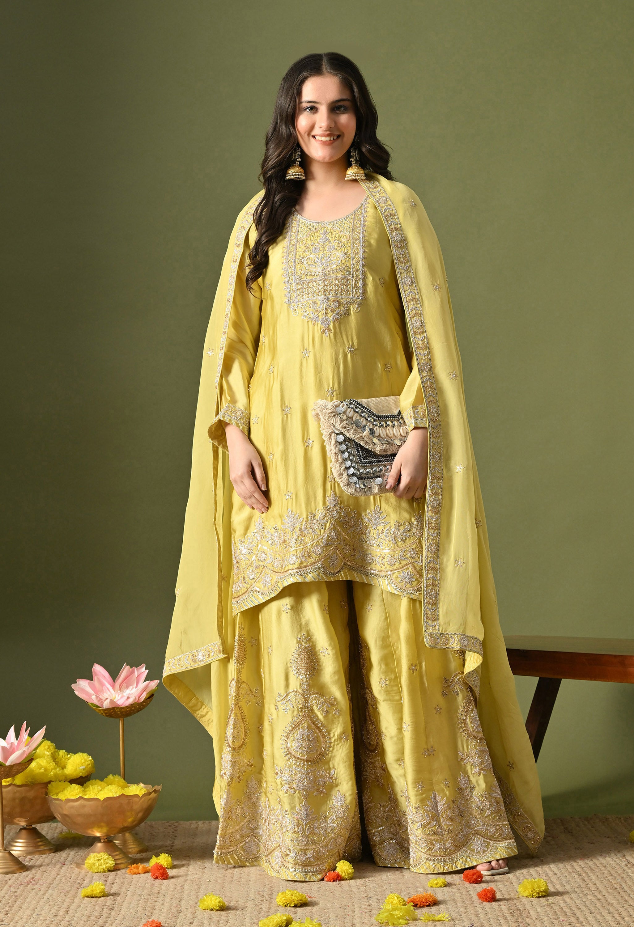 Green Yellow Sharara Set