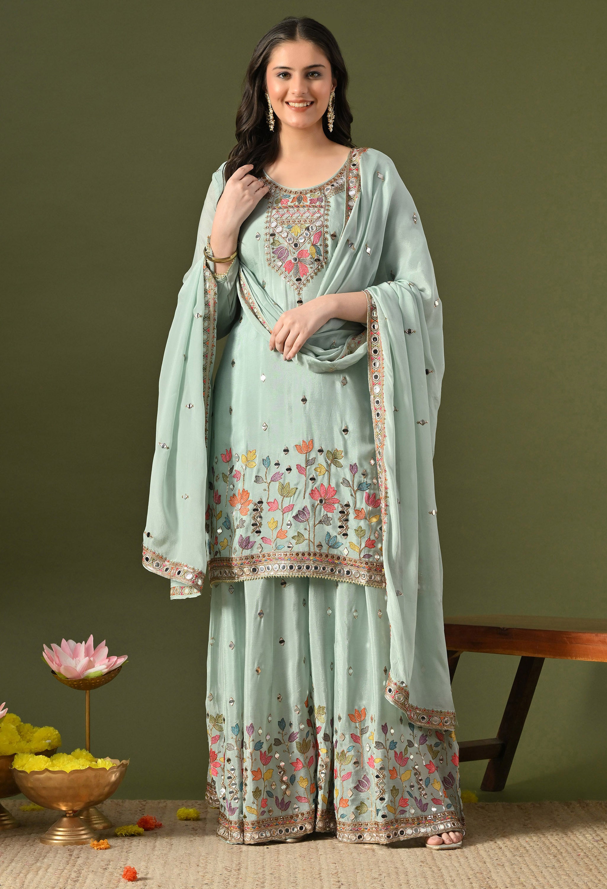 Aqua Blue Sharara Set