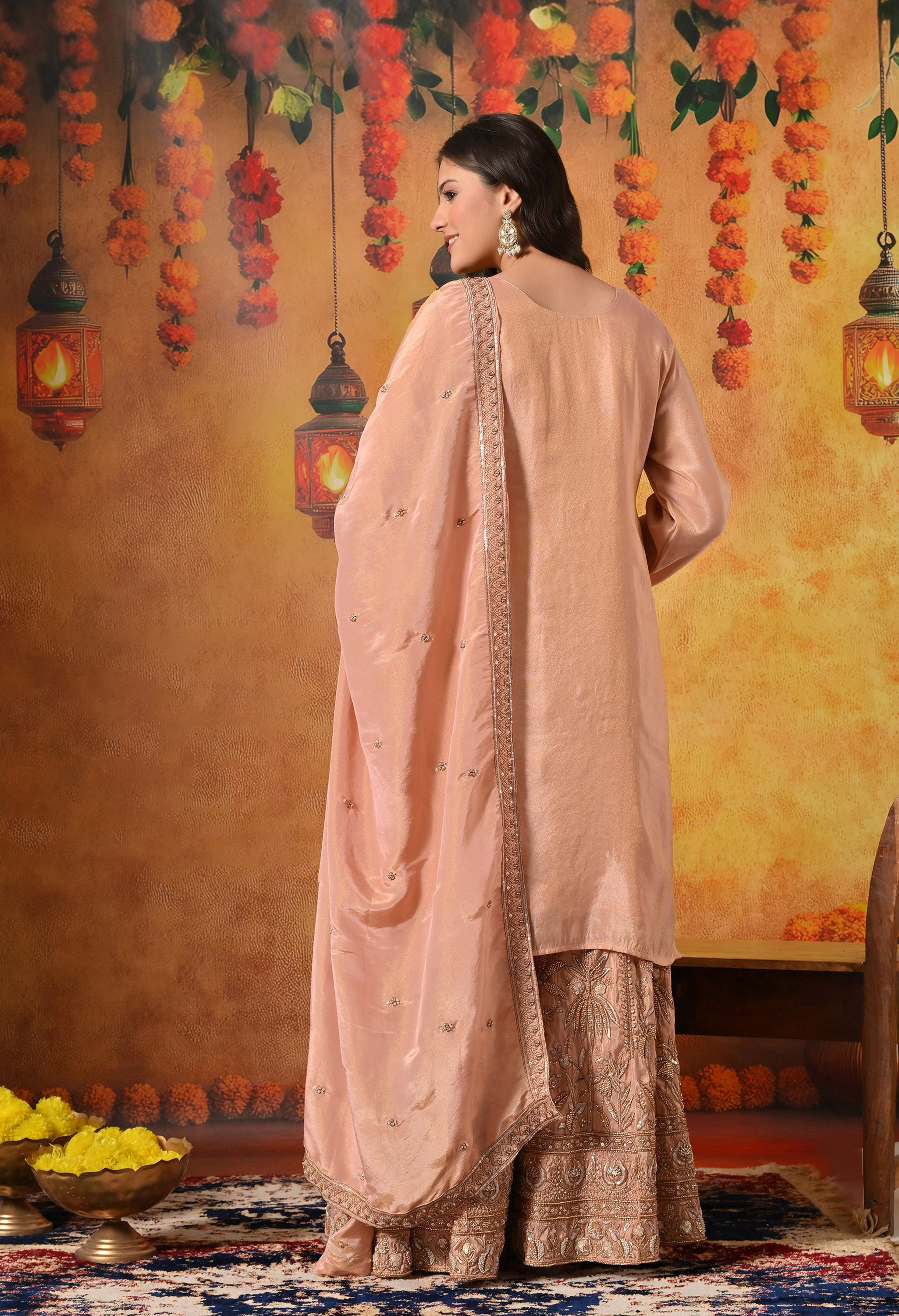 Peach Sharara Set