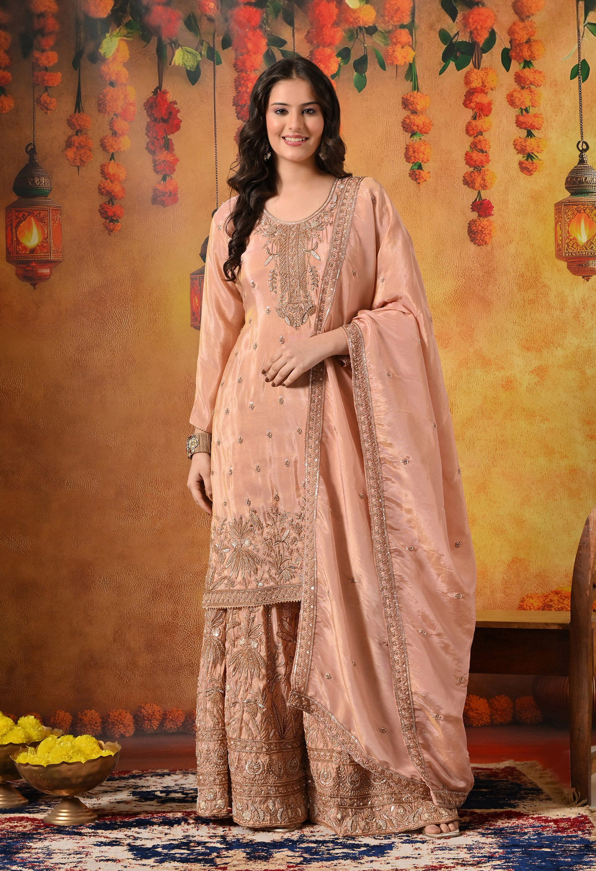 Peach Sharara Set