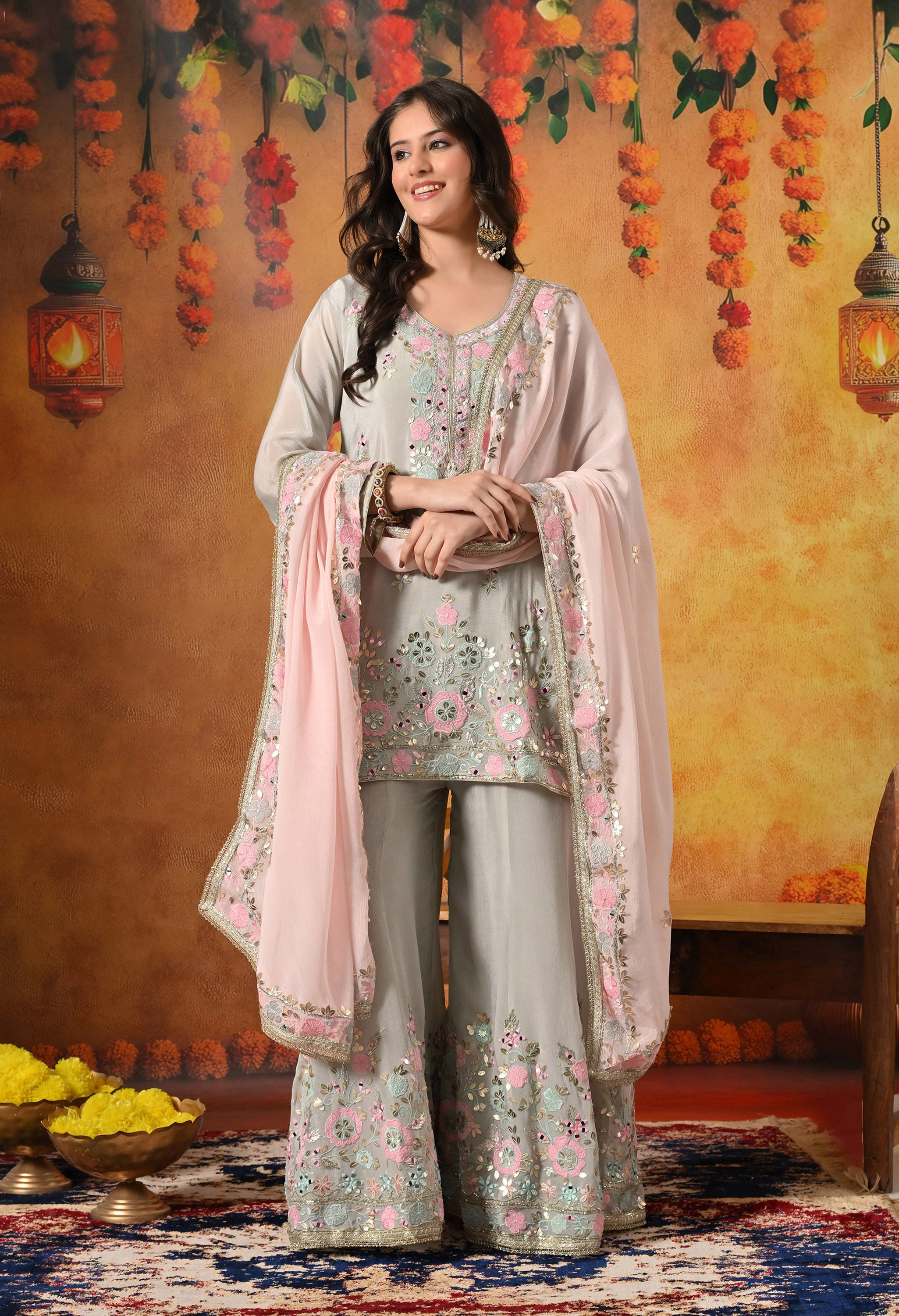 Greenish Grey Sharara Set