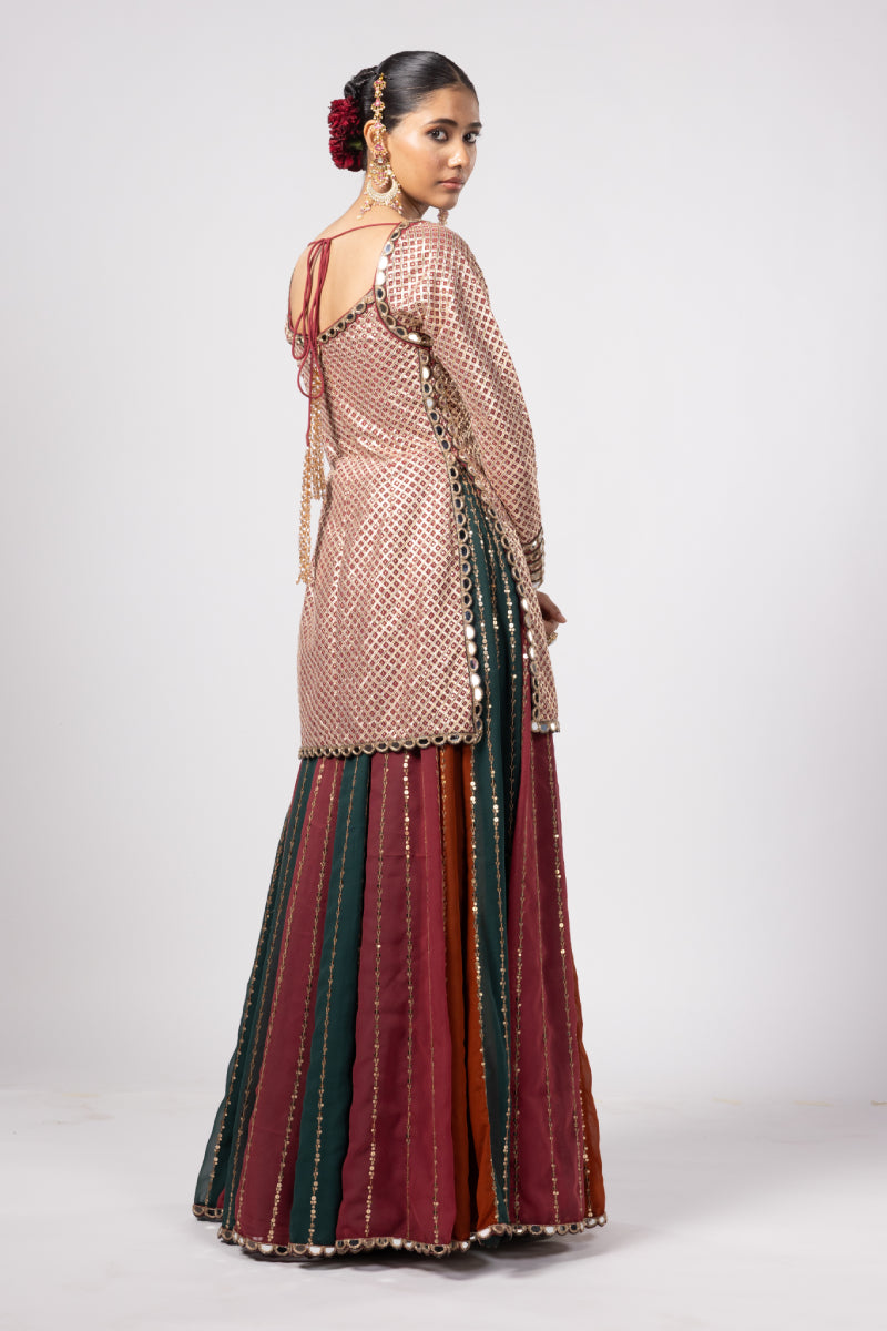 JADE GREEN KURTA LEHENGA PANTS SET