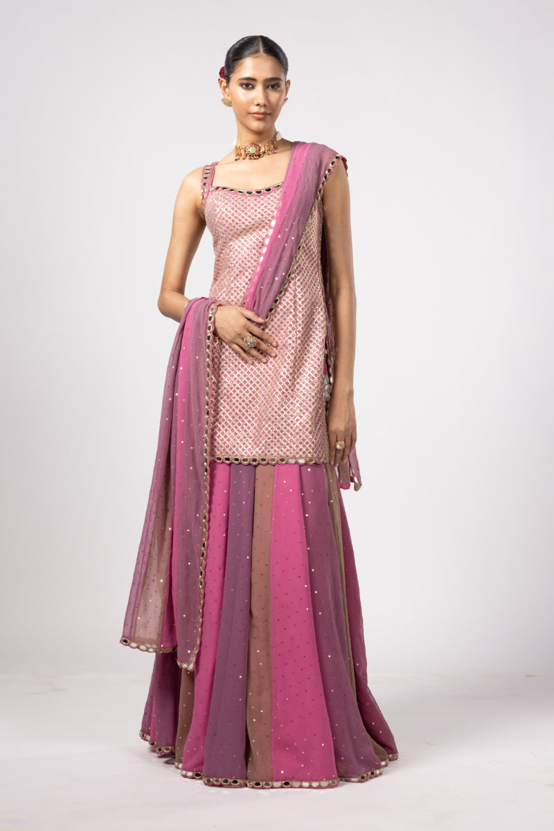 DARK BLUSH KURTA LEHENGA PANTS SET