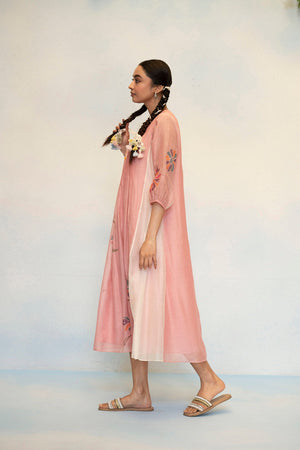 AM by Anita Mittal Noor Meher Pink Mul Chanderi Tunic with Butter Cotton Pant with Cord Embroidery