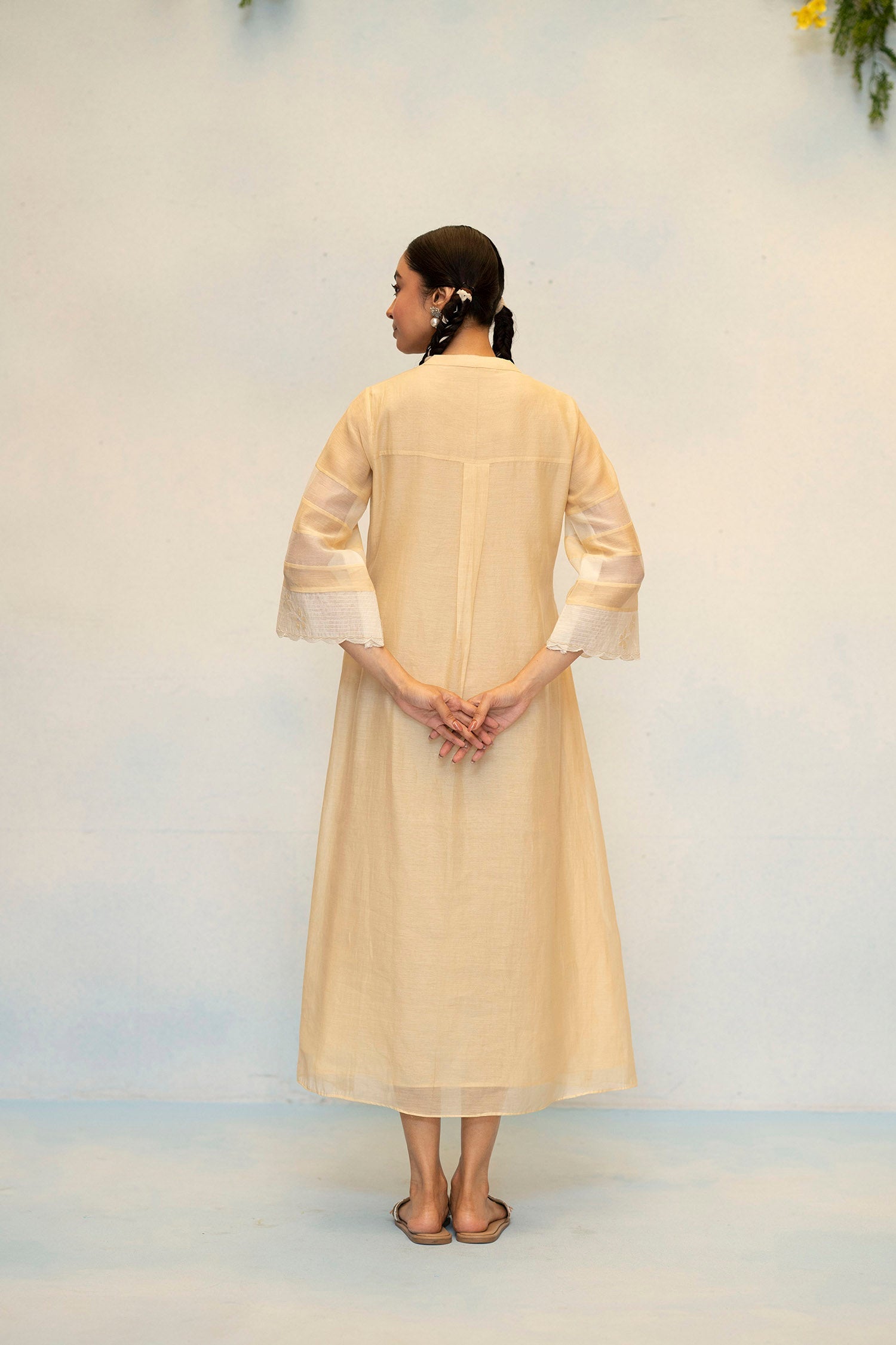 AM by Anita Mittal Noor Zara Beige Mul Chanderi Tunic with Butter Cotton Pant with Cord Embroidery