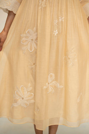 AM by Anita Mittal Noor Zara Beige Mul Chanderi Tunic with Butter Cotton Pant with Cord Embroidery