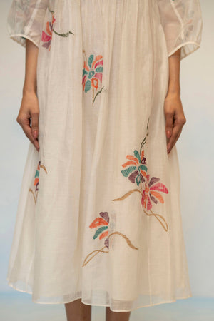 AM by Anita Mittal Noor Meher Off-White Mul Chanderi Tunic with Butter Cotton Pant with Cord Embroidery