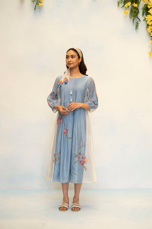 AM by Anita Mittal Noor Meher Olive Yellow Mul Chanderi Tunic with Butter Cotton Pant with Cord Embroidery