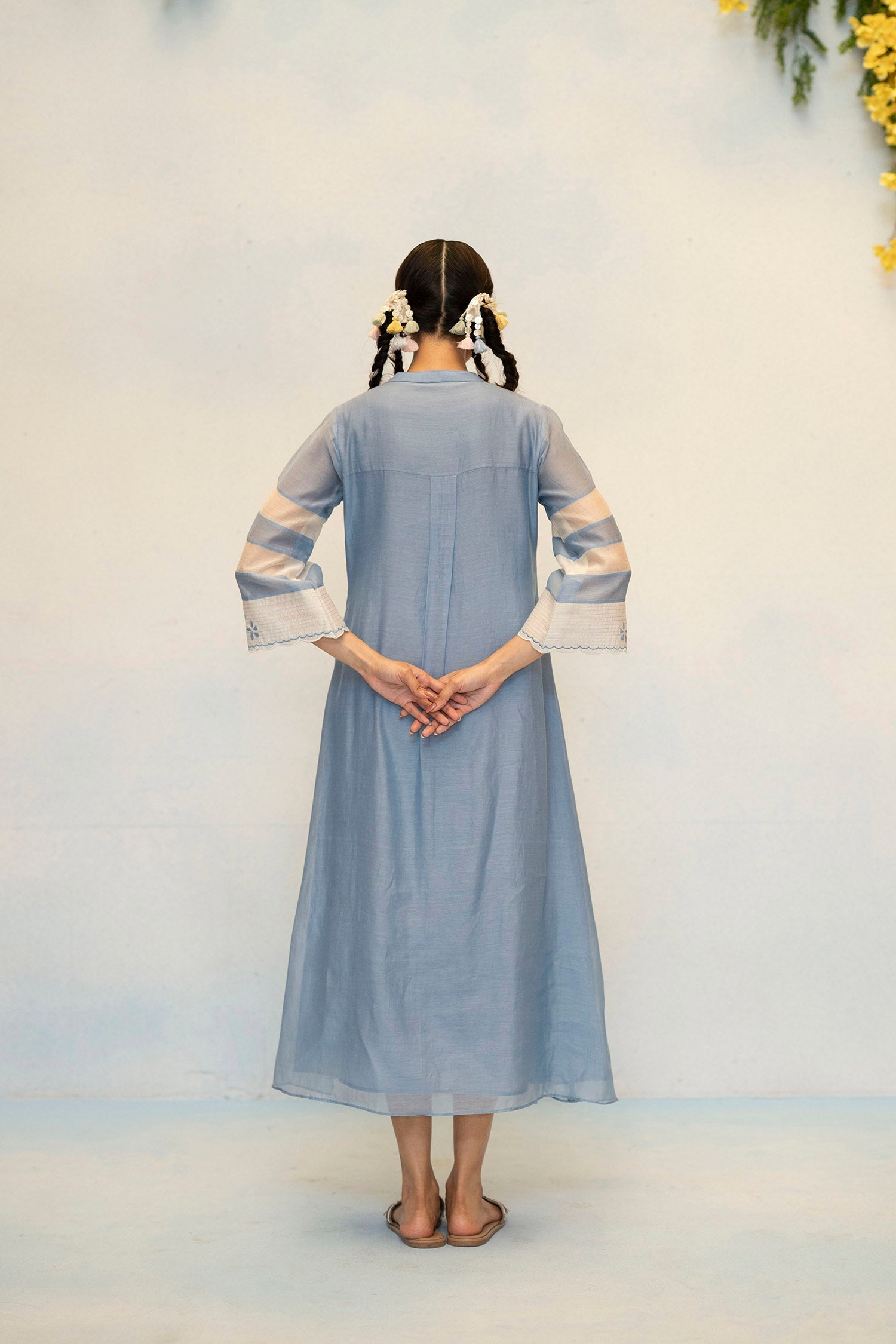 AM by Anita Mittal Noor Zara Blue Mul Chanderi Tunic with Butter Cotton Pant with Cord Embroidery