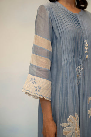 AM by Anita Mittal Noor Zara Blue Mul Chanderi Tunic with Butter Cotton Pant with Cord Embroidery