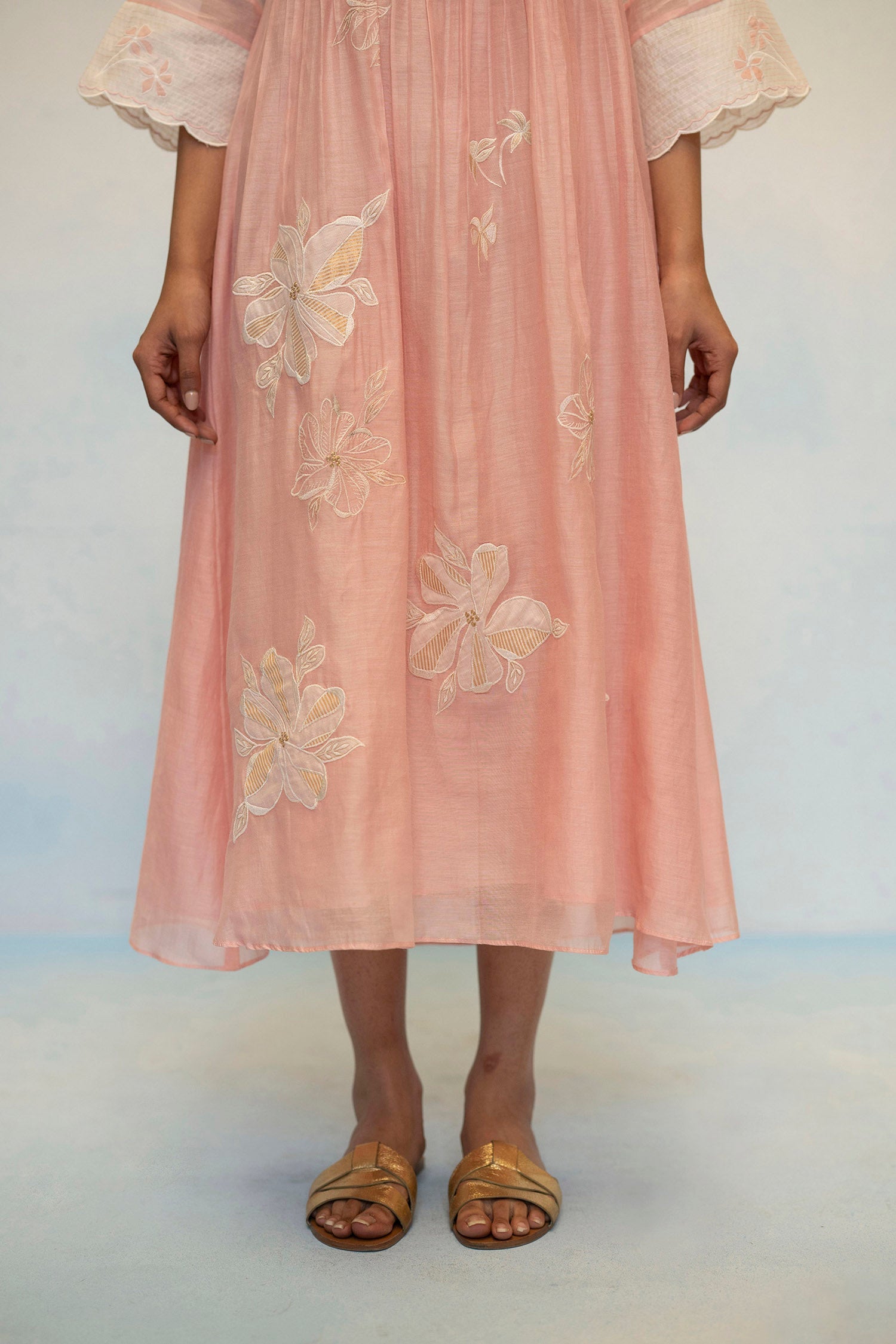 AM by Anita Mittal Noor Zara Pink Mul Chanderi Tunic with Butter Cotton Pant with Cord Embroidery