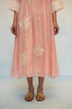 AM by Anita Mittal Noor Zara Pink Mul Chanderi Tunic with Butter Cotton Pant with Cord Embroidery